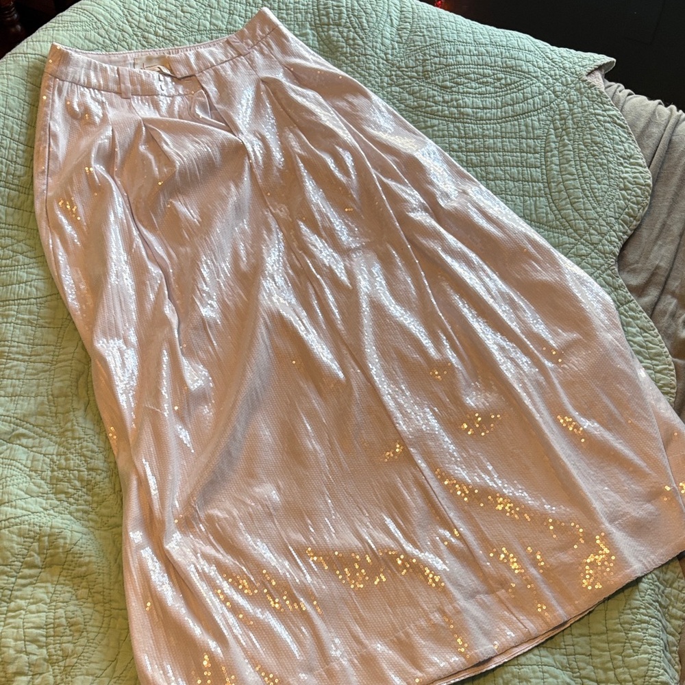 Maxi Anthropologie White Sequin Skirt
